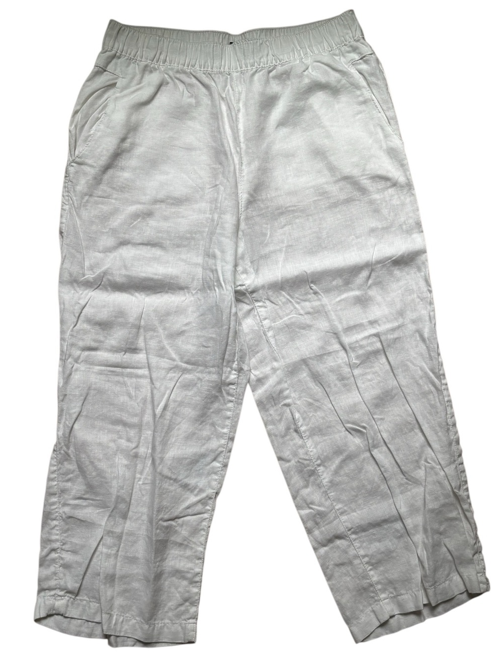 Tahari White Cropped 100% Organic Linen Lounge Pants